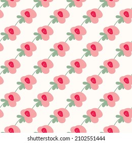 Seamless floral pattern based on traditional folk art ornaments. Colorful flowers on light background. Scandinavian style. Sweden nordic style. Vector illustration. Simple minimalistic pattern.