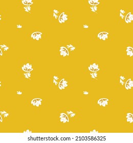 Seamless floral pattern based on traditional folk art ornaments. Modern flowers on color background. Scandinavian style. Sweden nordic style. Vector illustration. Simple minimalistic pattern.