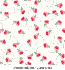 Seamless floral pattern based on traditional folk art ornaments. Colorful flowers on light background. Scandinavian style. Sweden nordic style. Vector illustration. Simple minimalistic pattern.