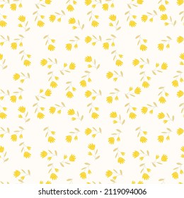 Seamless floral pattern based on traditional folk art ornaments. Colorful flowers on light background. Scandinavian style. Sweden nordic style. Vector illustration. Simple minimalistic pattern.