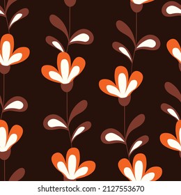 Seamless floral pattern based on traditional folk art ornaments. Colorful flowers on color background. Scandinavian style. Sweden nordic style. Vector illustration. Simple minimalistic pattern.