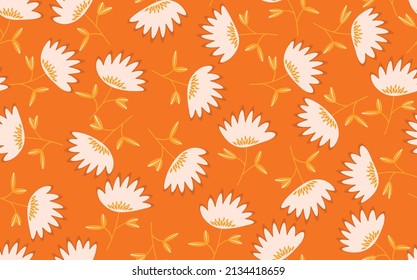 Seamless floral pattern based on traditional folk art ornaments. Colorful flowers on color background. Scandinavian style. Sweden nordic style. Vector illustration. Simple minimalistic pattern.