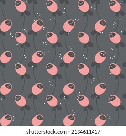 Seamless floral pattern based on traditional folk art ornaments. Colorful flowers on color background. Scandinavian style. Sweden nordic style. Vector illustration. Simple minimalistic pattern.