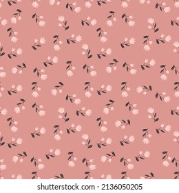 Seamless floral pattern based on traditional folk art ornaments. Colorful flowers on color background. Scandinavian style. Sweden nordic style. Vector illustration. Simple minimalistic pattern.