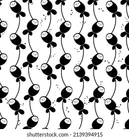 Seamless floral pattern based on traditional folk art ornaments. Black flowers on white background. Scandinavian style. Sweden nordic style. Monochrome vector illustration for fabric, textile.