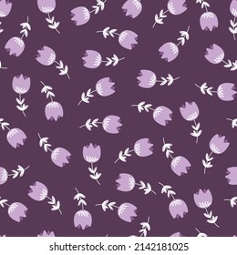 Seamless floral pattern based on traditional folk art ornaments. Colorful flowers on color background. Scandinavian style. Sweden nordic style. Vector illustration. Simple minimalistic pattern.