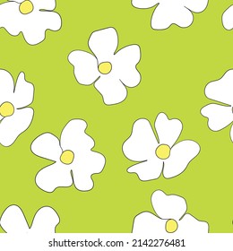 Seamless floral pattern based on traditional folk art ornaments. Colorful flowers on color background. Scandinavian style. Sweden nordic style. Vector illustration. Simple minimalistic pattern.