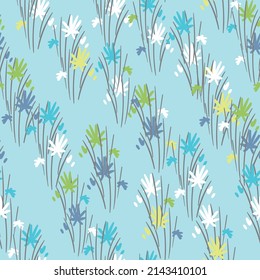 Seamless floral pattern based on traditional folk art ornaments. Colorful flowers on color background. Scandinavian style. Sweden nordic style. Vector illustration. Simple minimalistic pattern.