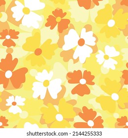Seamless floral pattern based on traditional folk art ornaments. Colorful flowers on color background. Scandinavian style. Sweden nordic style. Vector illustration. Simple minimalistic pattern.