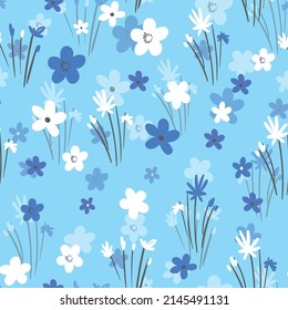 Seamless floral pattern based on traditional folk art ornaments. Colorful flowers on color background. Scandinavian style. Sweden nordic style. Vector illustration. Simple minimalistic pattern.