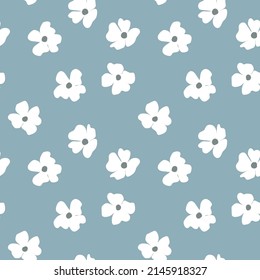 Seamless floral pattern based on traditional folk art ornaments. Colorful flowers on color background. Scandinavian style. Sweden nordic style. Vector illustration. Simple minimalistic pattern.