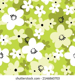 Seamless floral pattern based on traditional folk art ornaments. Colorful flowers on color background. Scandinavian style. Sweden nordic style. Vector illustration. Simple minimalistic pattern.