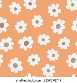 Seamless floral pattern based on traditional folk art ornaments. Colorful flowers on color background. Scandinavian style. Sweden nordic style. Vector illustration. Simple minimalistic pattern.
