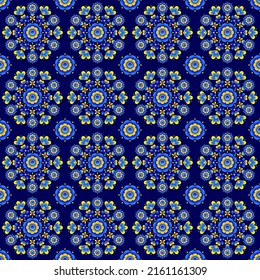 Seamless floral pattern based on Ukrainian ornament on dark blue background. Vector stylized ornament in Ukrainian style.
