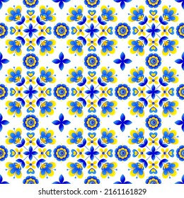 Seamless floral pattern based on Ukrainian ornament on white background. Vector stylized ornament in Ukrainian style.