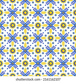 Seamless floral pattern based on Ukrainian ornament on white background. Vector stylized ornament in Ukrainian style.