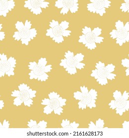 Seamless floral pattern based on traditional folk art ornaments. Colorful flowers on color background. Scandinavian style. Sweden nordic style. Vector illustration. Simple minimalistic pattern.