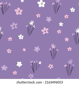 Seamless floral pattern based on traditional folk art ornaments. Colorful flowers on color background. Scandinavian style. Sweden nordic style. Vector illustration. Simple minimalistic pattern.