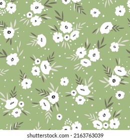 Seamless floral pattern based on traditional folk art ornaments. Colorful flowers on color background. Scandinavian style. Sweden nordic style. Vector illustration. Simple minimalistic pattern.
