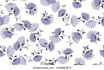 Seamless floral pattern based on traditional folk art ornaments. Colorful flowers on light background. Scandinavian style. Sweden nordic style. Vector illustration. Simple minimalistic pattern.