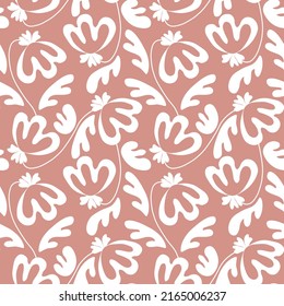 Seamless floral pattern based on traditional folk art ornaments. Modern flowers on color background. Scandinavian style. Sweden nordic style. Vector illustration. Simple minimalistic pattern.