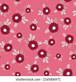 Seamless floral pattern based on traditional folk art ornaments. Colorful flowers on color background. Scandinavian style. Sweden nordic style. Vector illustration. Simple minimalistic pattern.