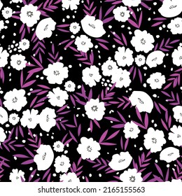 Seamless floral pattern based on traditional folk art ornaments. Colorful flowers on color background. Scandinavian style. Sweden nordic style. Vector illustration. Simple minimalistic pattern.