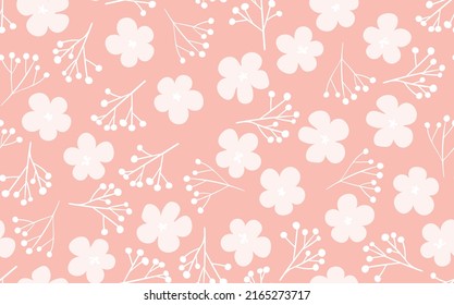 Seamless floral pattern based on traditional folk art ornaments. Art flowers on color background. Scandinavian style. Sweden nordic style. Vector illustration. Simple minimalistic pattern.