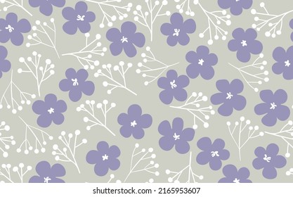 Seamless floral pattern based on traditional folk art ornaments. Colorful flowers on color background. Scandinavian style. Sweden nordic style. Vector illustration. Simple minimalistic pattern.