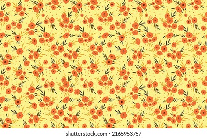 Seamless floral pattern based on traditional folk art ornaments. Colorful flowers on color background. Scandinavian style. Sweden nordic style. Vector illustration. Simple minimalistic pattern.