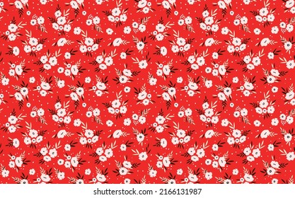 Seamless floral pattern based on traditional folk art ornaments. Colorful flowers on color background. Scandinavian style. Sweden nordic style. Vector illustration. Simple minimalistic pattern.