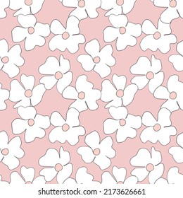 Seamless floral pattern based on traditional folk art ornaments. Colorful flowers on color background. Scandinavian style. Sweden nordic style. Vector illustration. Simple minimalistic pattern.