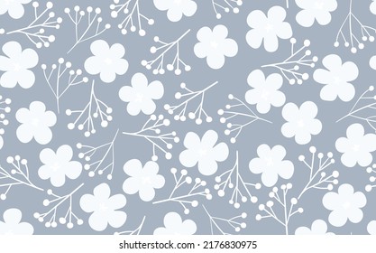 Seamless floral pattern based on traditional folk art ornaments. Art flowers on color background. Scandinavian style. Sweden nordic style. Vector illustration. Simple minimalistic pattern.