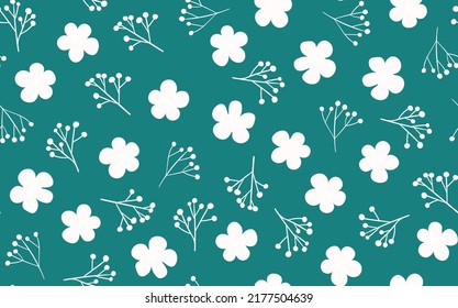 Seamless floral pattern based on traditional folk art ornaments. Art flowers on color background. Scandinavian style. Sweden nordic style. Vector illustration. Simple minimalistic pattern.