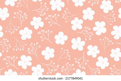 Seamless floral pattern based on traditional folk art ornaments. Art flowers on color background. Scandinavian style. Sweden nordic style. Vector illustration. Simple minimalistic pattern.