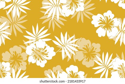 Seamless floral pattern based on traditional folk art ornaments. Colorful flowers on color background. Scandinavian style. Sweden nordic style. Vector illustration. Simple minimalistic pattern.