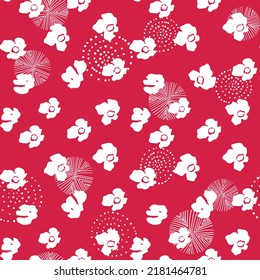 Seamless floral pattern based on traditional folk art ornaments. Colorful flowers on color background. Scandinavian style. Sweden nordic style. Vector illustration. Simple minimalistic pattern.