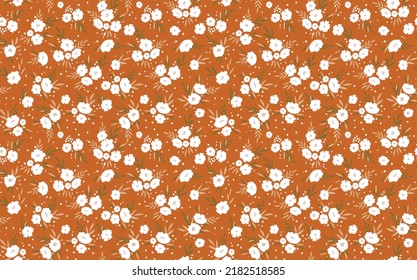 Seamless floral pattern based on traditional folk art ornaments. Colorful flowers on color background. Scandinavian style. Sweden nordic style. Vector illustration. Simple minimalistic pattern.
