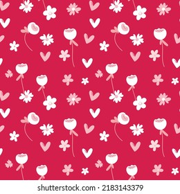 Seamless floral pattern based on traditional folk art ornaments. Colorful flowers on color background. Scandinavian style. Sweden nordic style. Vector illustration. Simple minimalistic pattern.