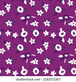 Seamless floral pattern based on traditional folk art ornaments. Art flowers on color background. Scandinavian style. Sweden nordic style. Vector illustration. Simple minimalistic pattern.