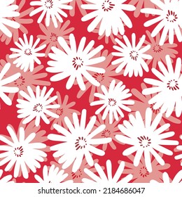 Seamless floral pattern based on traditional folk art ornaments. Colorful flowers on color background. Scandinavian style. Sweden nordic style. Vector illustration. Simple minimalistic pattern.