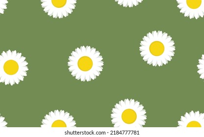 Seamless floral pattern based on traditional folk art ornaments. Colorful chamomile, daisy flowers on color background. Doodle style. Vector illustration. Simple minimalistic pattern.