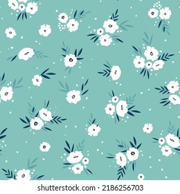 Seamless floral pattern based on traditional folk art ornaments. Colorful flowers on color background. Scandinavian style. Sweden nordic style. Vector illustration. Simple minimalistic pattern.