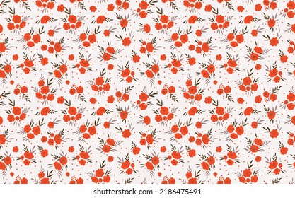 Seamless floral pattern based on traditional folk art ornaments. Colorful flowers on color background. Scandinavian style. Sweden nordic style. Vector illustration. Simple minimalistic pattern.