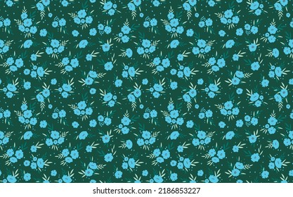 Seamless floral pattern based on traditional folk art ornaments. Colorful flowers on color background. Scandinavian style. Sweden nordic style. Vector illustration. Simple minimalistic pattern.
