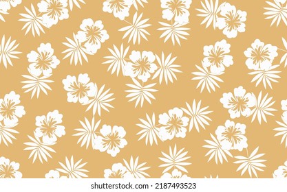 Seamless floral pattern based on traditional folk art ornaments. Colorful flowers on color background. Scandinavian style. Sweden nordic style. Vector illustration. Simple minimalistic pattern.