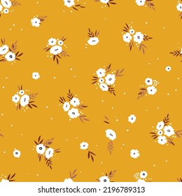 Seamless floral pattern based on traditional folk art ornaments. Colorful flowers on color background. Scandinavian style. Sweden nordic style. Vector illustration. Simple minimalistic pattern.