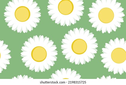 Seamless floral pattern based on traditional folk art ornaments. Colorful chamomile, daisy flowers on color background. Doodle style. Vector illustration. Simple minimalistic pattern.