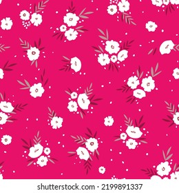 Seamless floral pattern based on traditional folk art ornaments. Colorful flowers on color background. Scandinavian style. Sweden nordic style. Vector illustration. Simple minimalistic pattern.