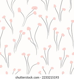 Seamless floral pattern based on traditional folk art ornaments. Colorful small flowers on color background. Doodle vector illustration. Simple minimalistic pattern. Design for fabric, textile.